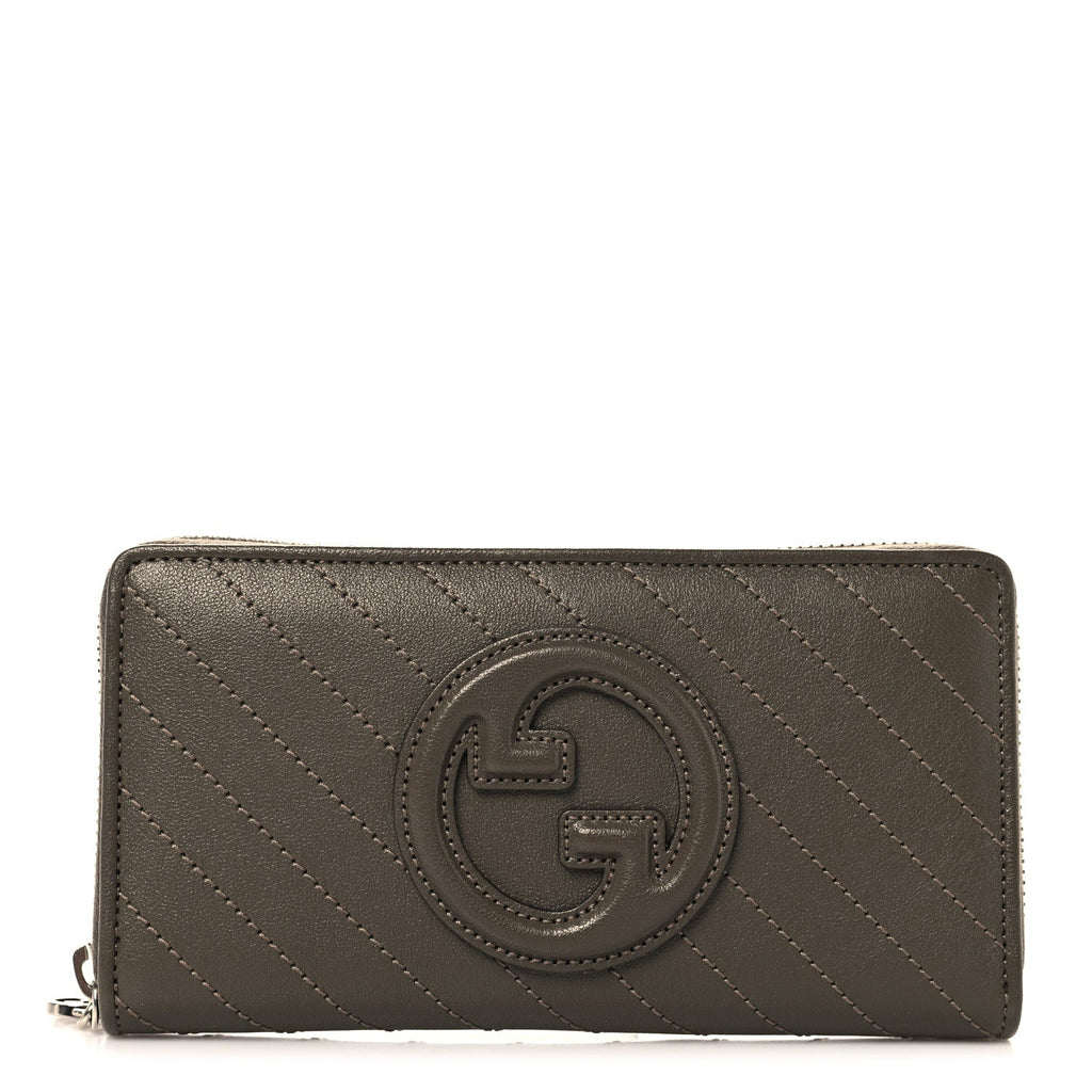 Sakai Be Green Calfskin Diagonal Stitched Blondie Zip Wallet Cuir