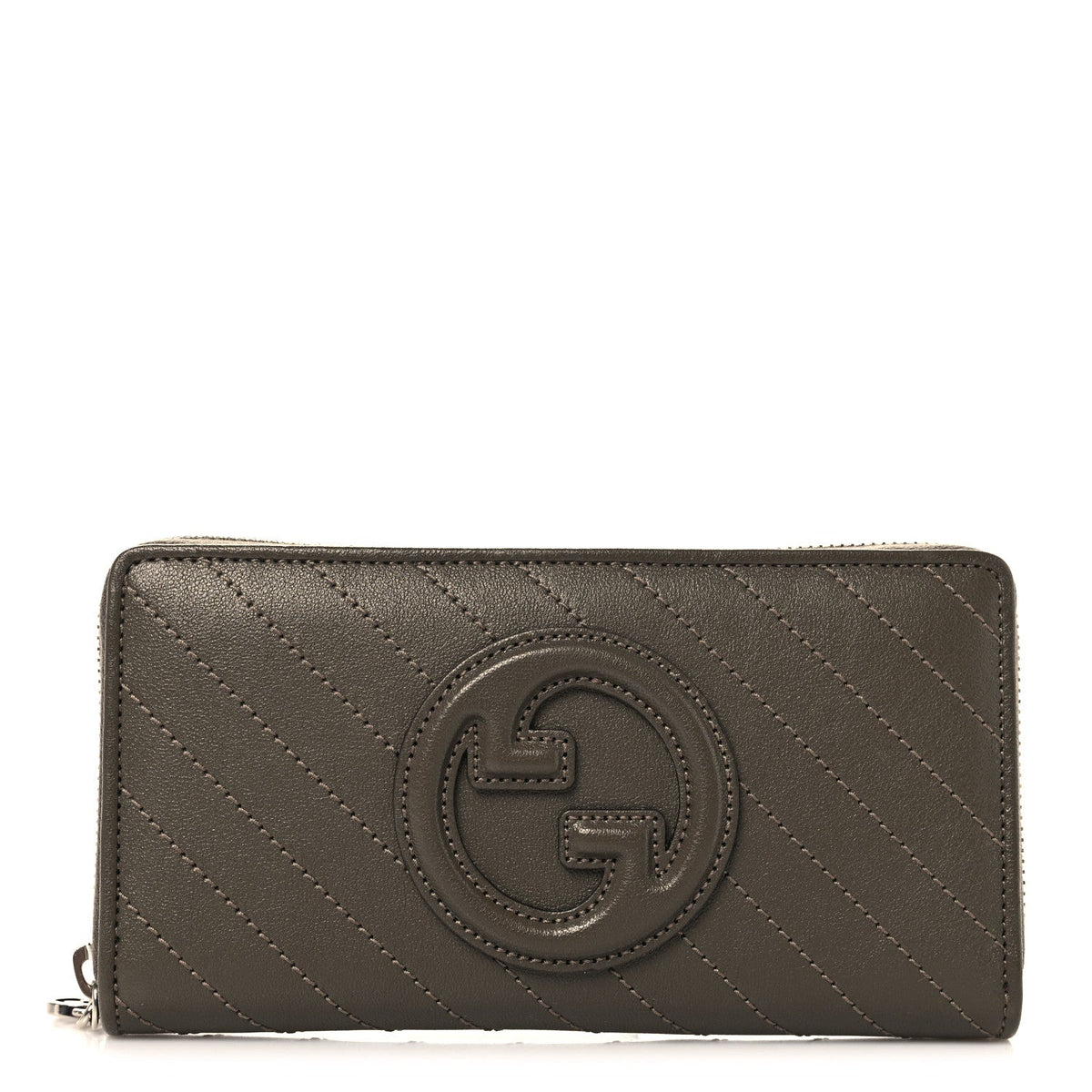 Sakai Be Green Calfskin Diagonal Stitched Blondie Zip Wallet Cuir