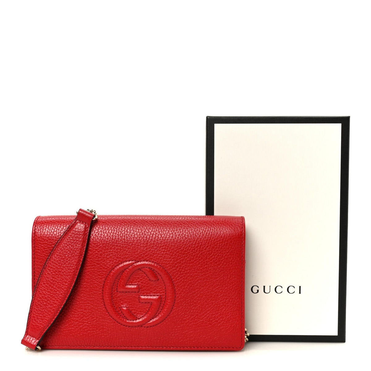 Pebbled Calfskin Soho Wallet on Chain Tabasco Red