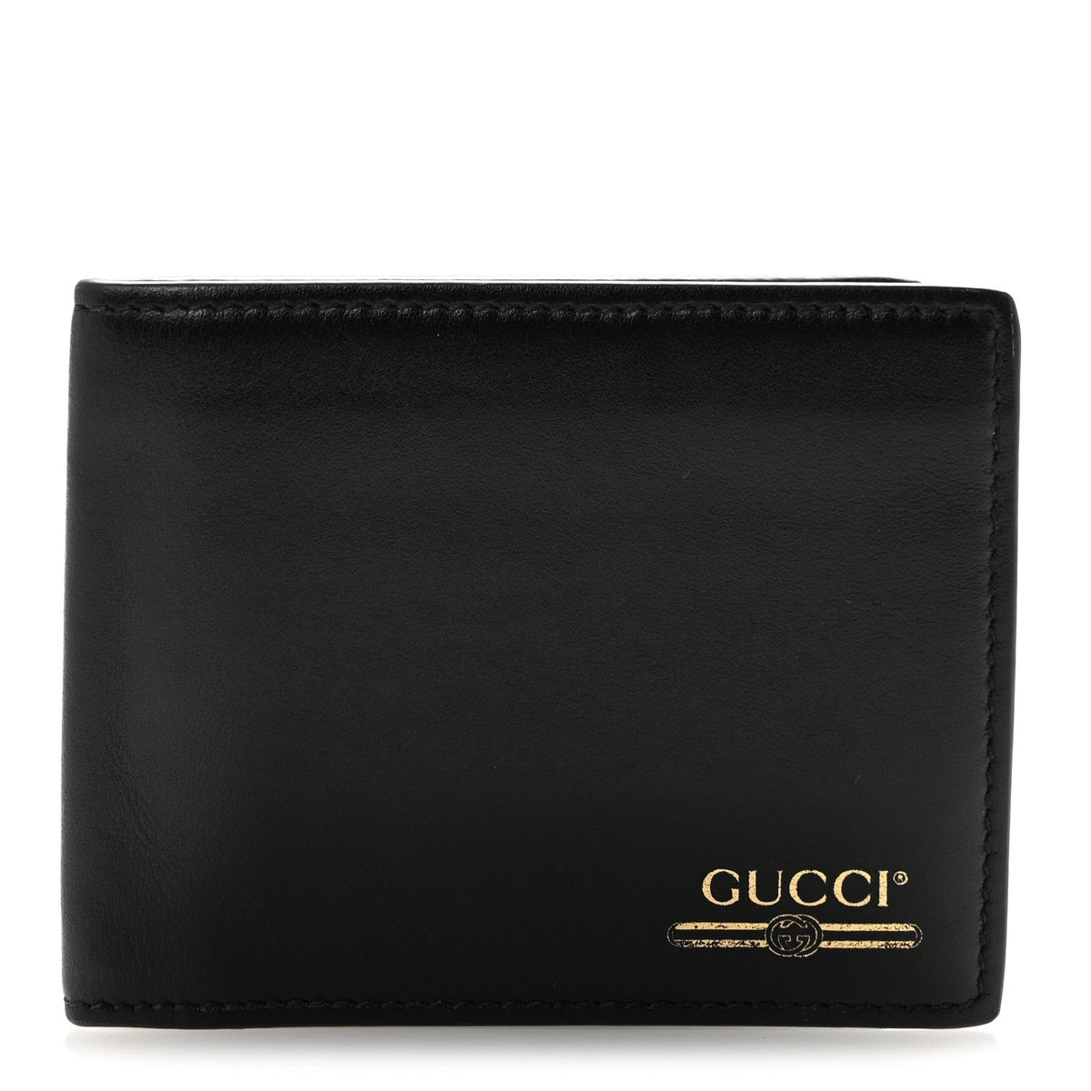 Plutone Calfskin Logo Bi-Fold Wallet Black