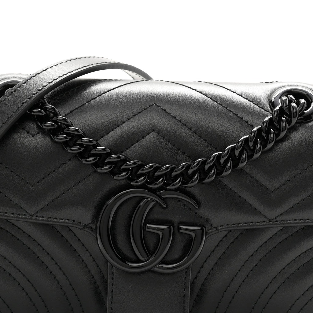 Calfskin Matelasse Monochrome Mini GG Marmont Shoulder Bag Black