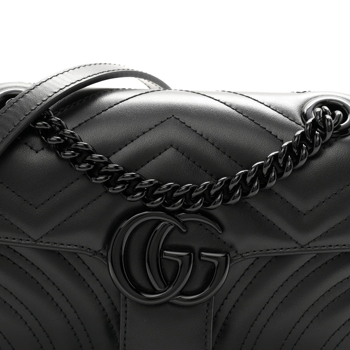 Calfskin Matelasse Monochrome Mini GG Marmont Shoulder Bag Black
