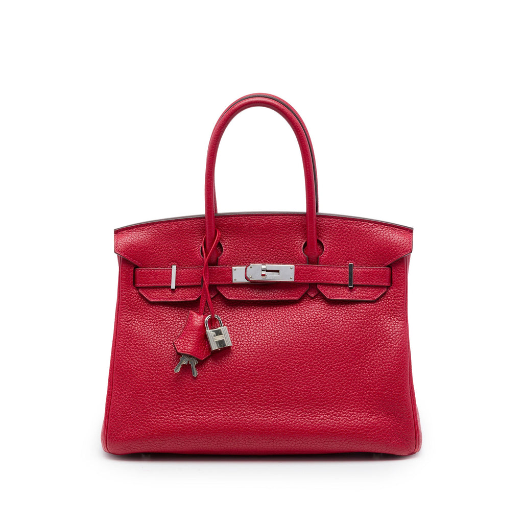 Birkin Handbag Red Clemence with Palladium Hardware 30