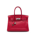 Birkin Handbag Red Clemence with Palladium Hardware 30