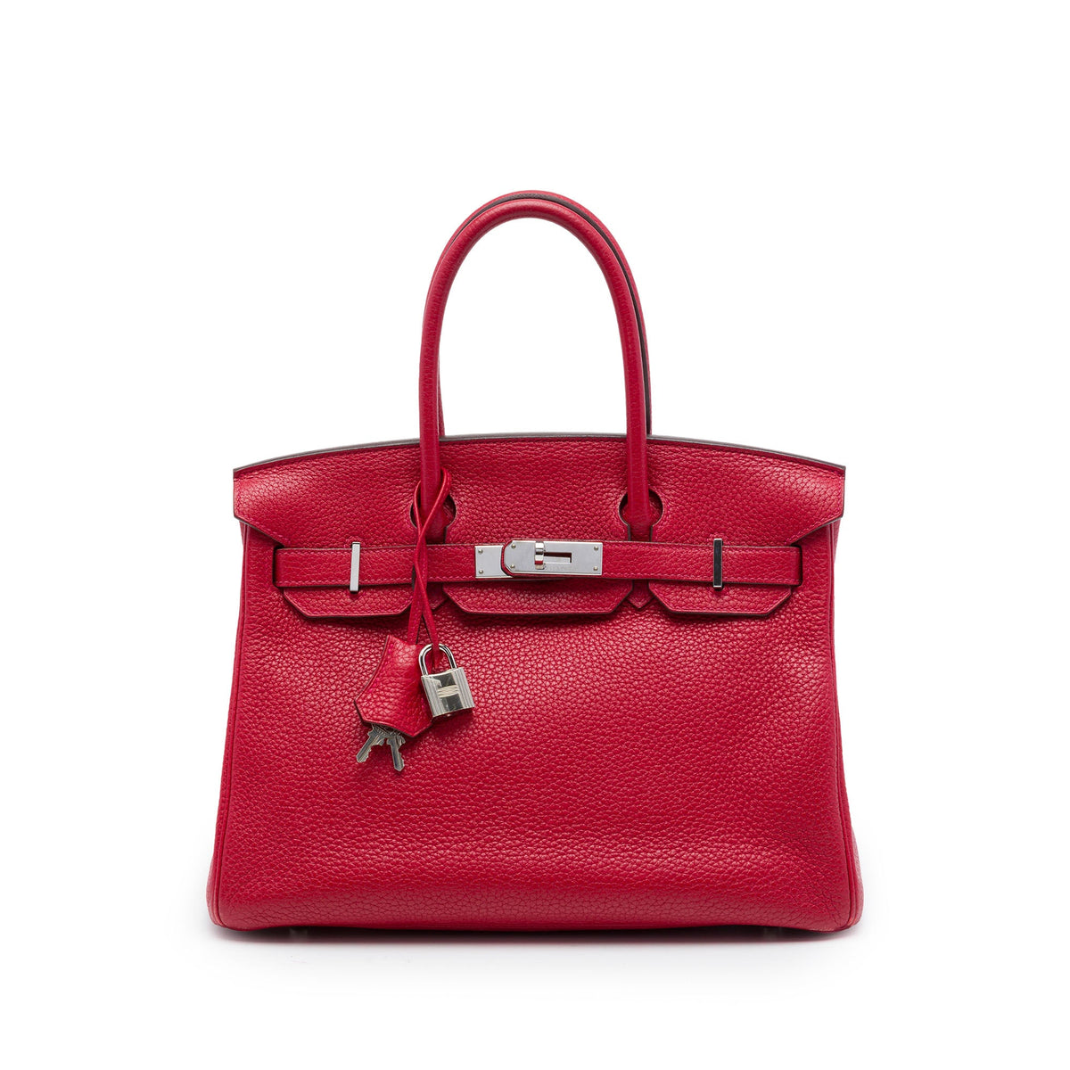Birkin Handbag Red Clemence with Palladium Hardware 30