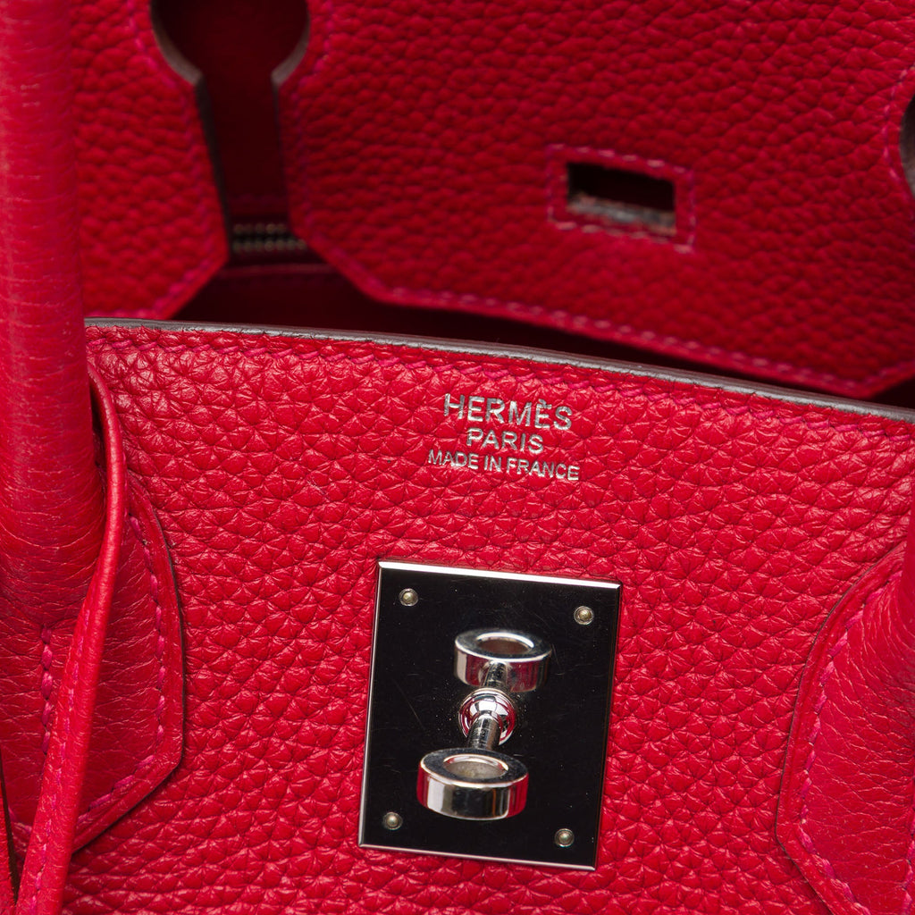 Birkin Handbag Red Clemence with Palladium Hardware 30