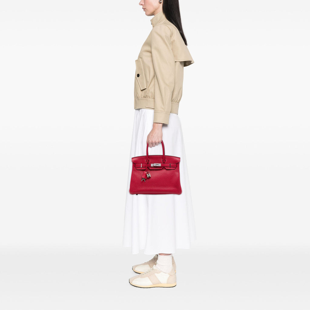 Birkin Handbag Red Clemence with Palladium Hardware 30