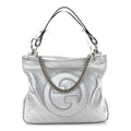 Sakai Be Green Calfskin Diagonal Stitched Small Blondie Tote Silver