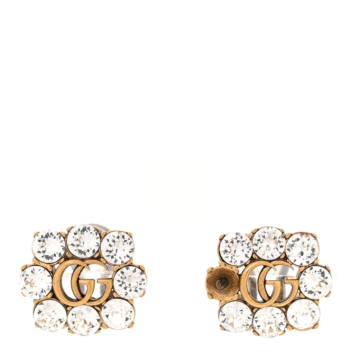 Metal Crystal Double G Clip On Earrings Aged Gold