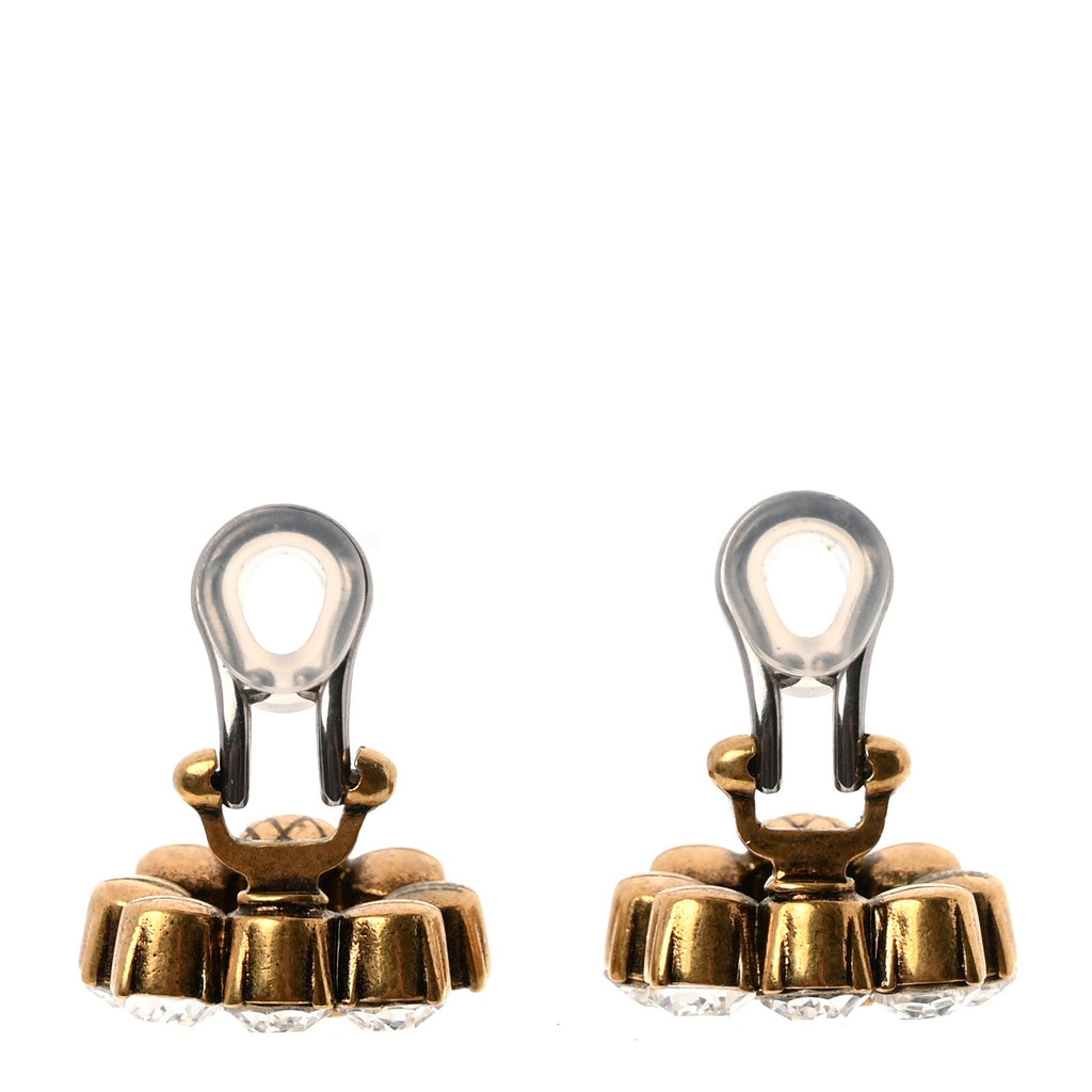 Metal Crystal Double G Clip On Earrings Aged Gold