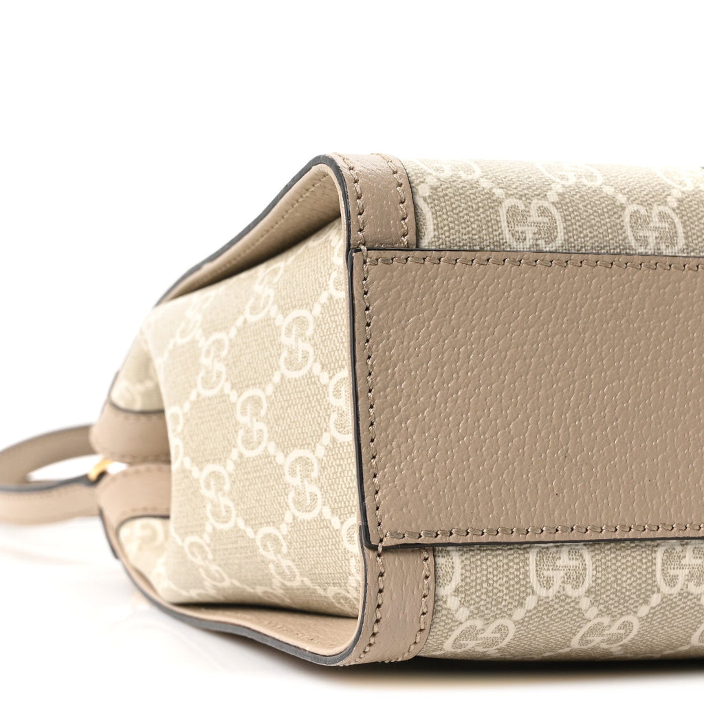 GG Supreme Monogram Textured Dollar Calfskin Web Small Ophidia Tote Bag Beige Mystic White Oatmeal