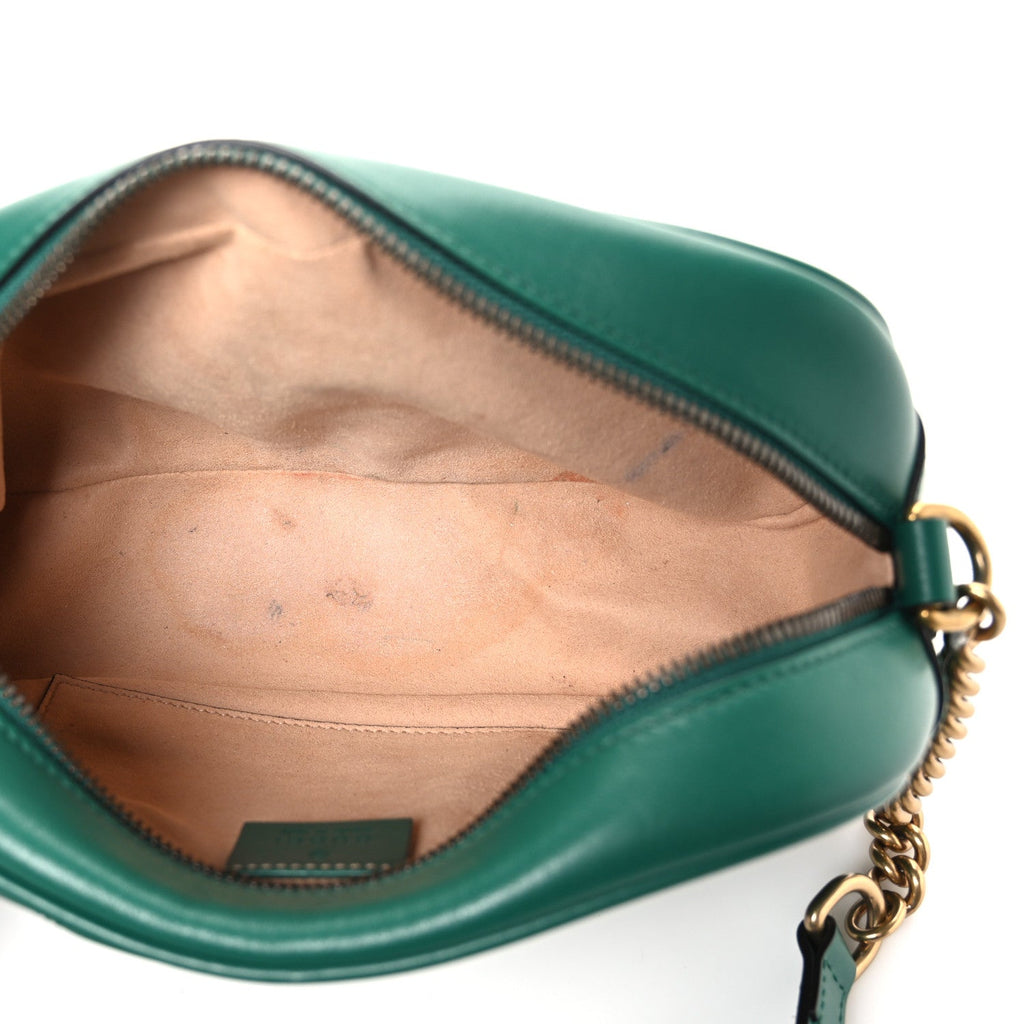 Calfskin Matelasse Small GG Marmont Chain Shoulder Bag Emerald Green