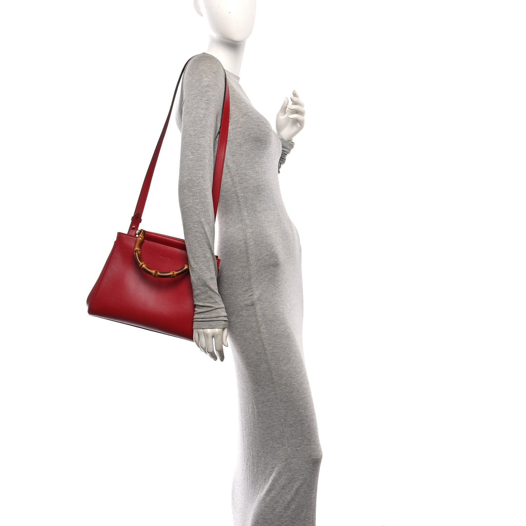 Nappa Bamboo Small Nymphaea Top Handle Bag Hibiscus Red