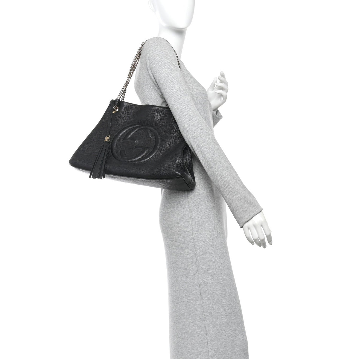 Pebbled Calfskin Medium Soho Chain Shoulder Bag Black
