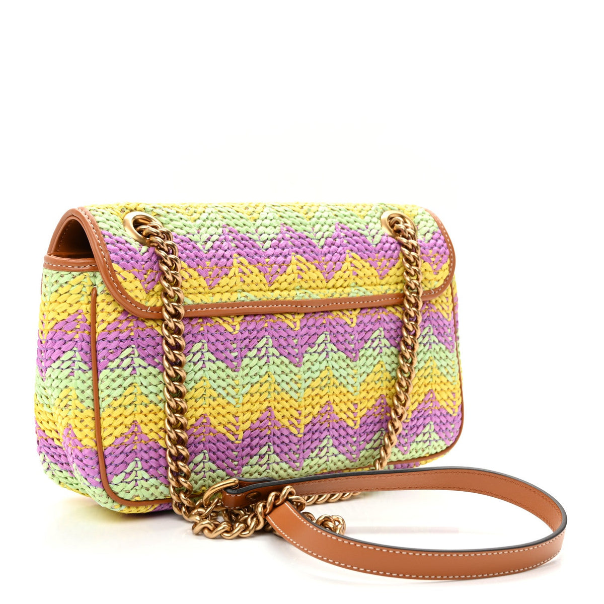 Calfskin Raffia Woven Small GG Marmont Shoulder Bag Multicolor