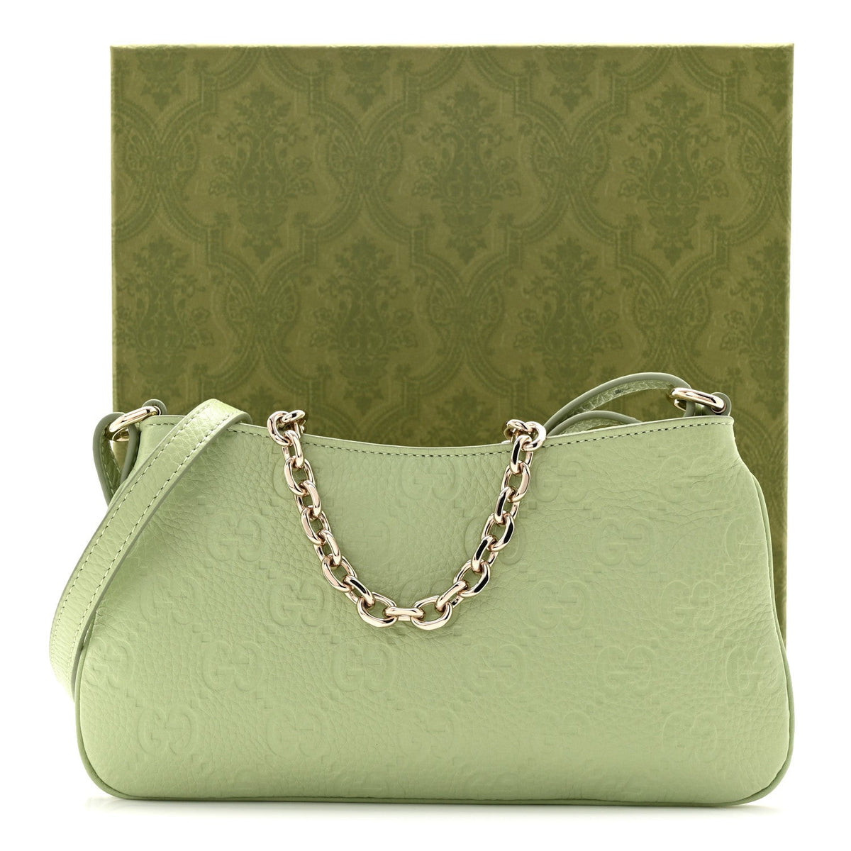 GG Grainy Calfskin Emblem Super Mini Shoulder Bag Sage Leaf