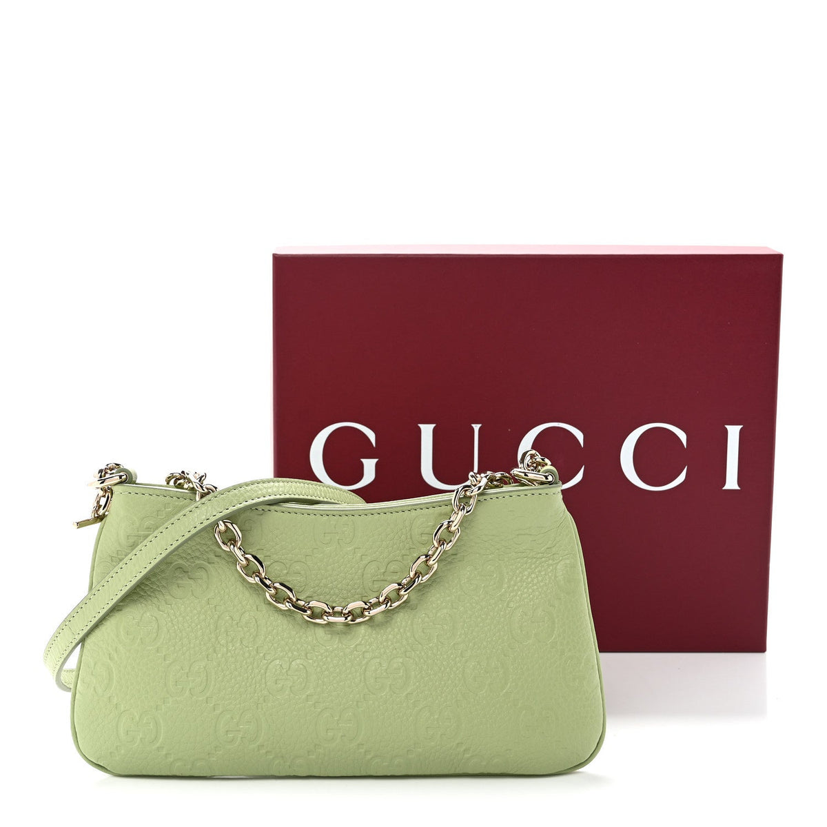 GG Grainy Calfskin Emblem Super Mini Shoulder Bag Sage Leaf