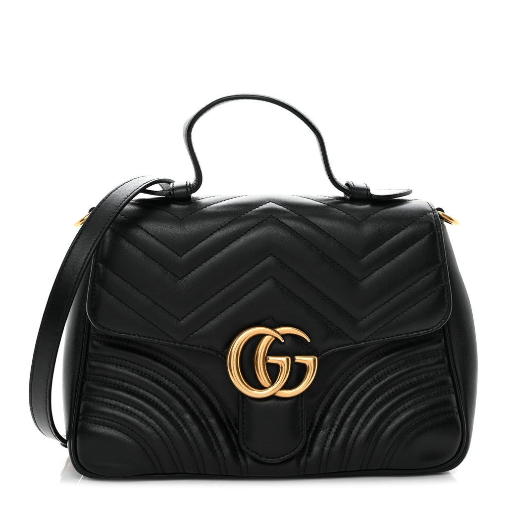 Calfskin Matelasse Small GG Marmont Top Handle Shoulder Bag Black