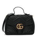 Calfskin Matelasse Small GG Marmont Top Handle Shoulder Bag Black