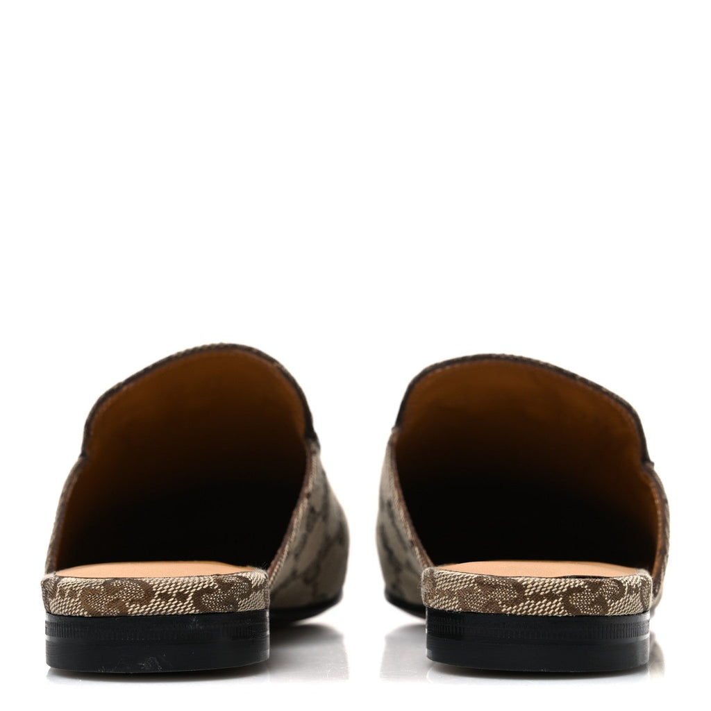 Canvas GG Monogram Horsebit Womens Princetown Slippers 35 Beige Ebony New Acero