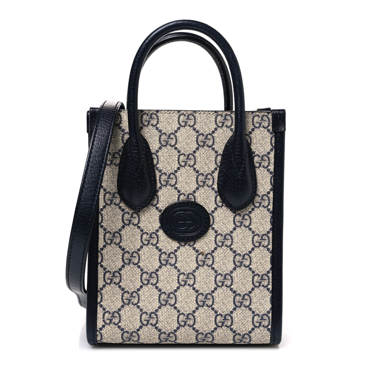 GG Supreme Monogram Textured Dollar Calfskin Mini Retro Interlocking G Tote Bag Beige Blue