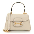 Glazed Textured Calfskin Mini Horsebit 1955 Top Handle Flap Bag Mystic White