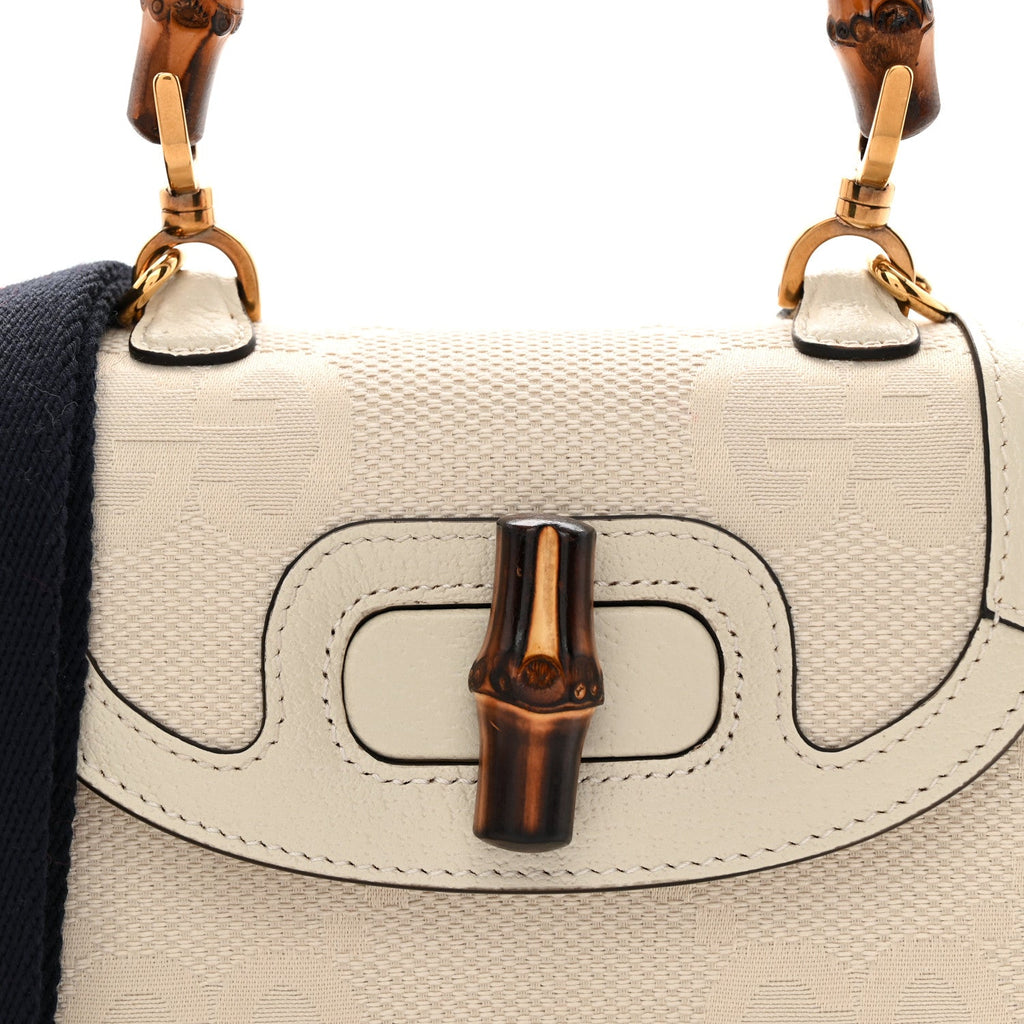 Monogram Jumbo GG Textured Dollar Calfskin Web Mini Bamboo 1947 Top Handle Bag Off White