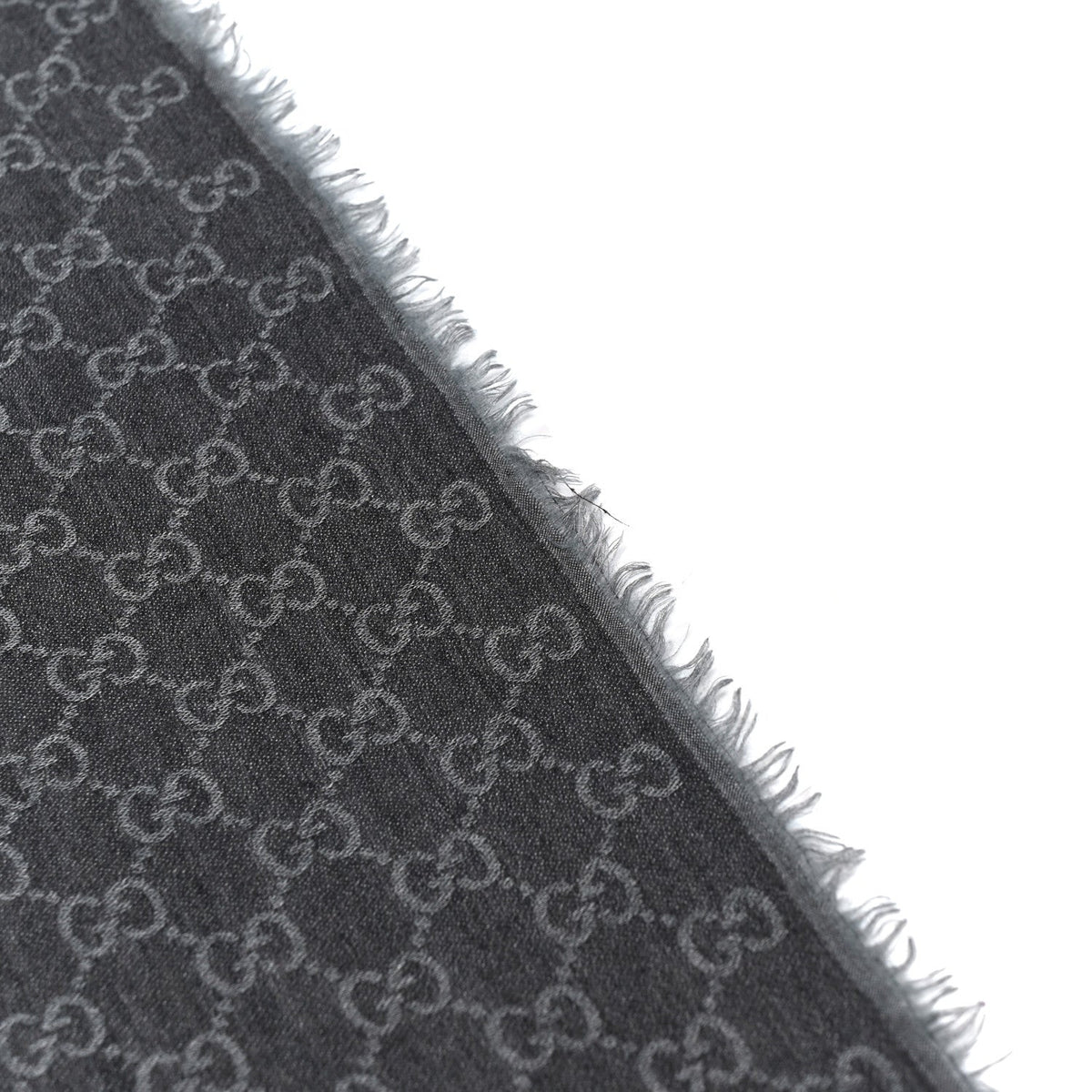 Wool Silk Monogram GGWeb Fringe Shawl Grey