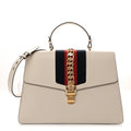 Calfskin Web Medium Sylvie Top Handle Bag White