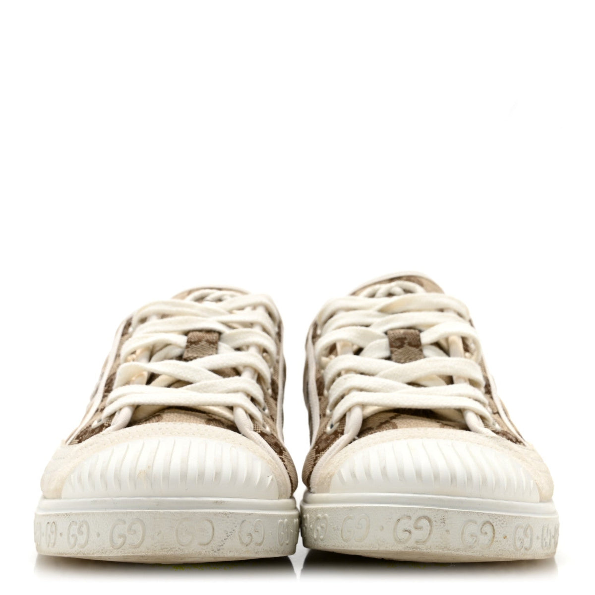 GG Monogram Suede Womens Low Top Sneakers 37 Beige Ebony Mystic White