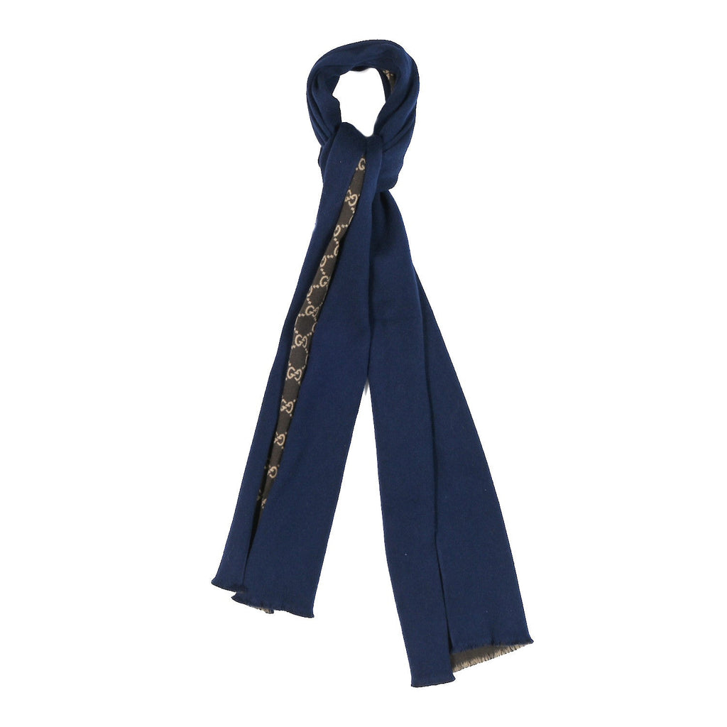 Wool Silk GG Monogram Ripon Simple Scarf Brown Blue