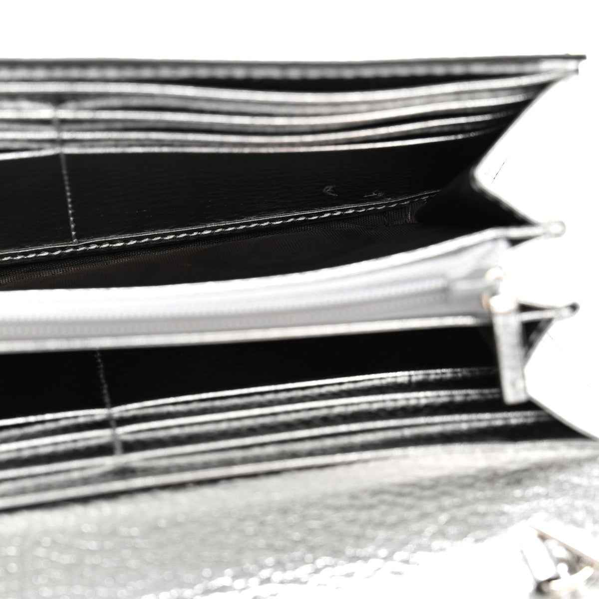 Metallic Calfskin GG Supreme Monogram Petite GG Marmont Wallet Chain Bag Silver Beige Ebony