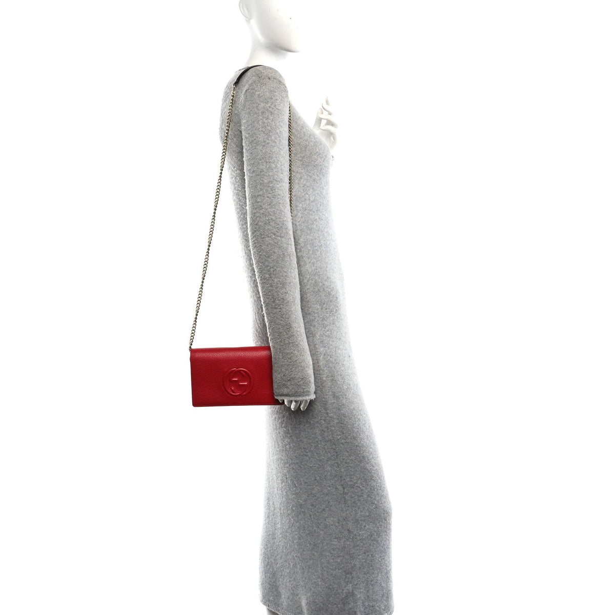 Pebbled Calfskin Soho Wallet on Chain Tabasco Red