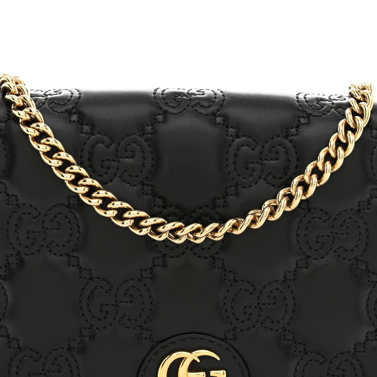 Calfskin GG Matelasse Chain Wallet Black
