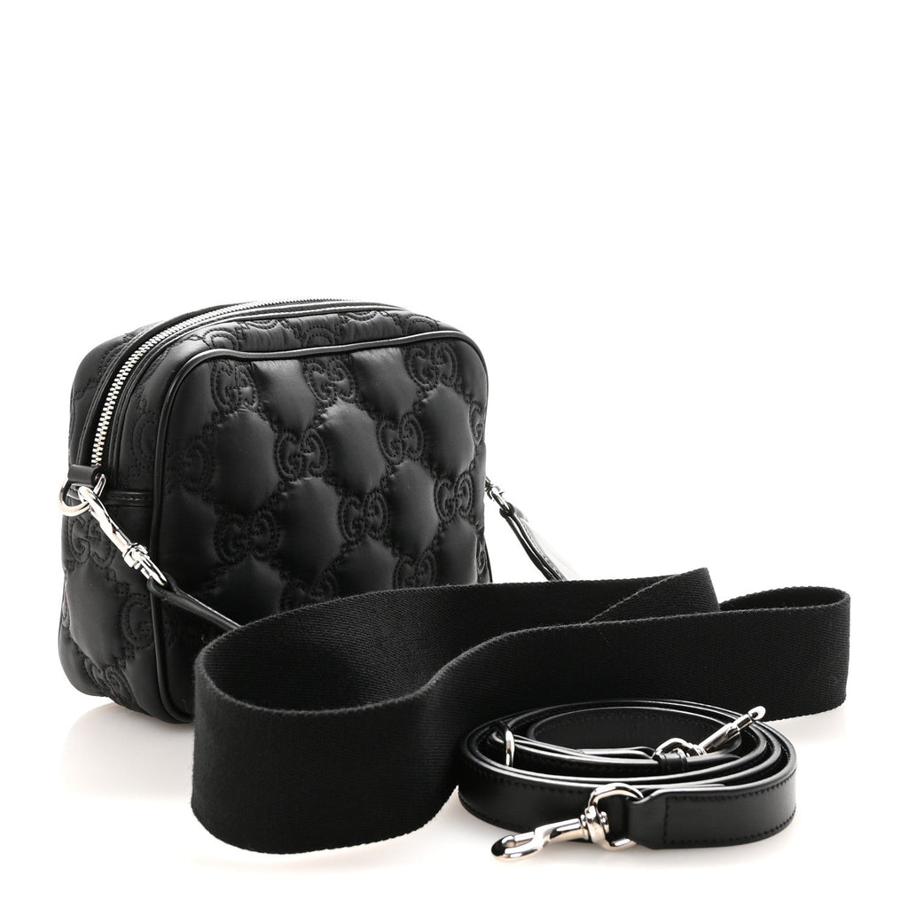 Nylon Calfskin Enamel GG Matelasse Shoulder Bag Black