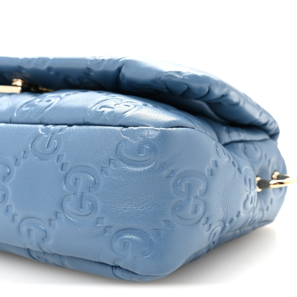 Lambskin Embossed Mini GG Milano Top Handle Shoulder Bag Blue