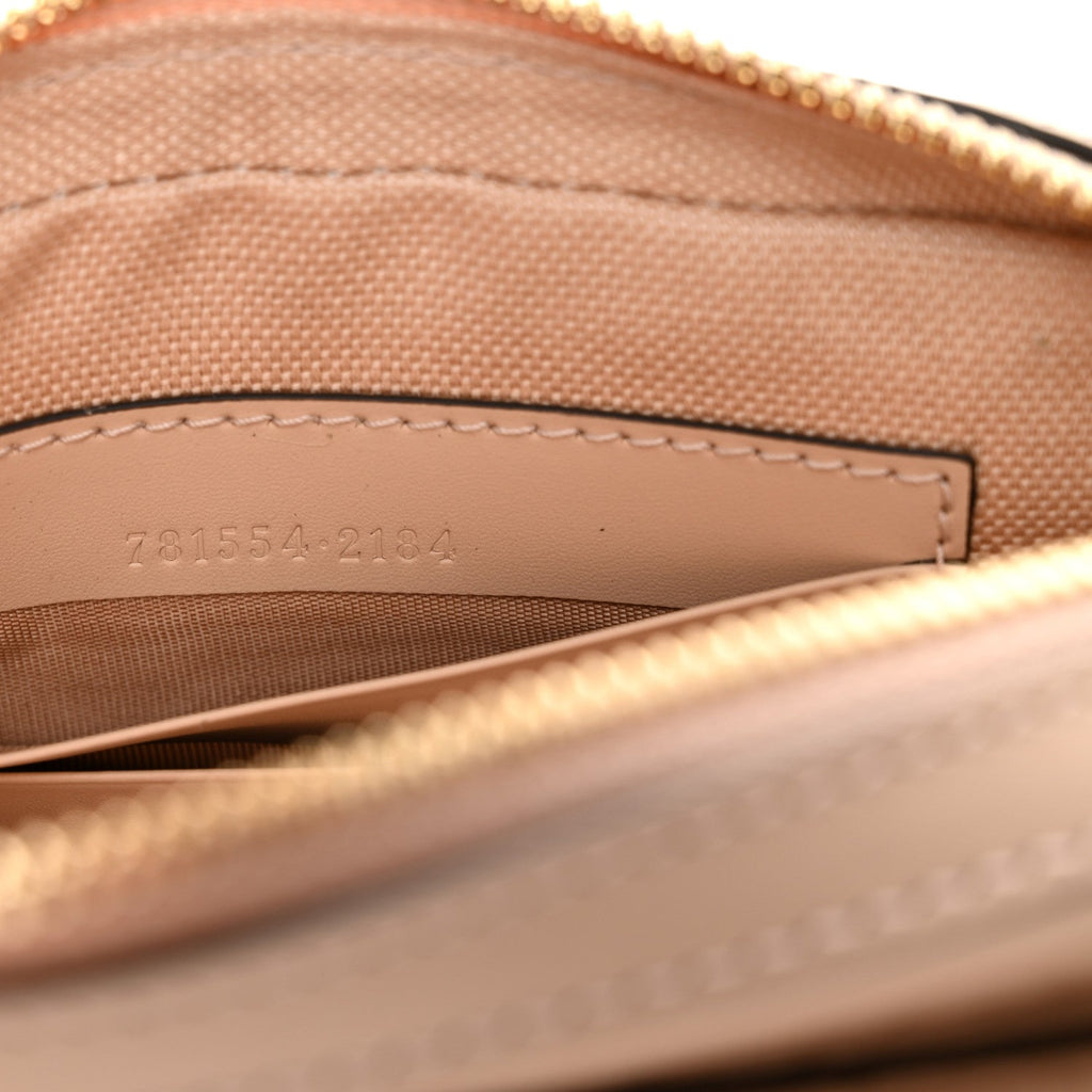 Calfskin GG Super Mini Debossed Chain Wallet Light Beige