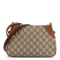 GG Supreme Monogram Textured Calfskin Small Emblem Shoulder Bag Beige Dark Brown
