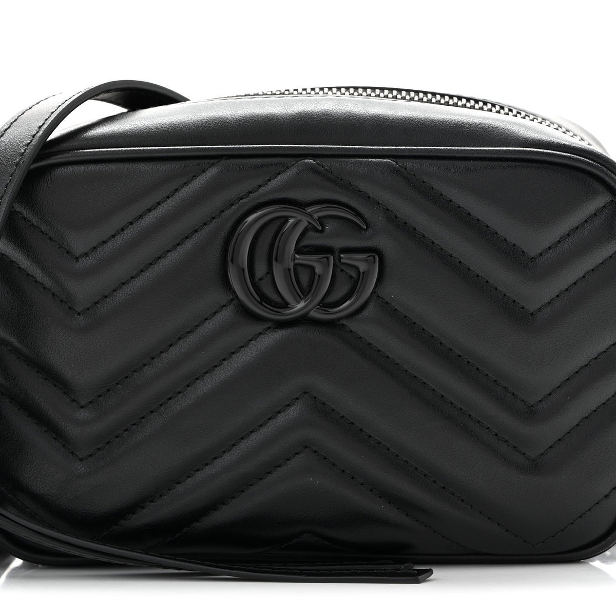 Calfskin Matelasse Monochrome Mini GG Marmont Chain Shoulder Bag Black