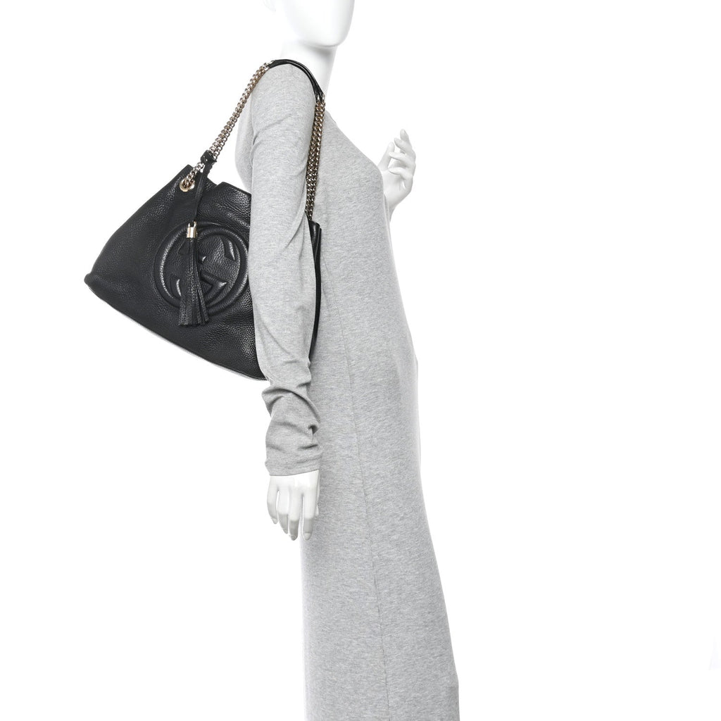 Pebbled Calfskin Medium Soho Chain Shoulder Bag Black