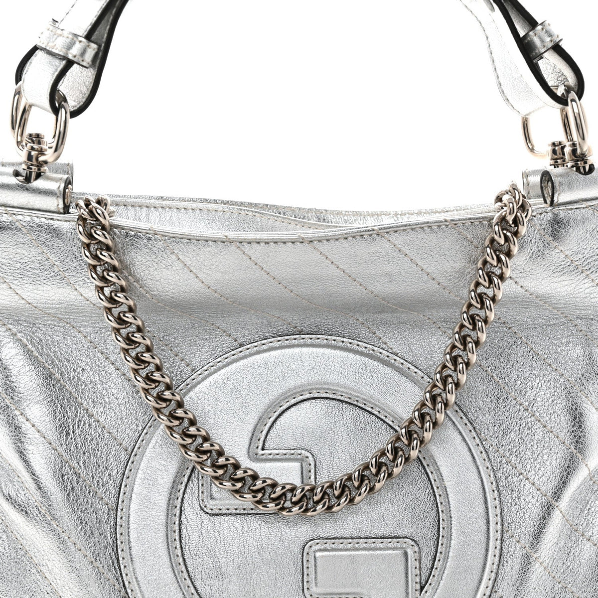 Sakai Be Green Calfskin Diagonal Stitched Small Blondie Tote Silver