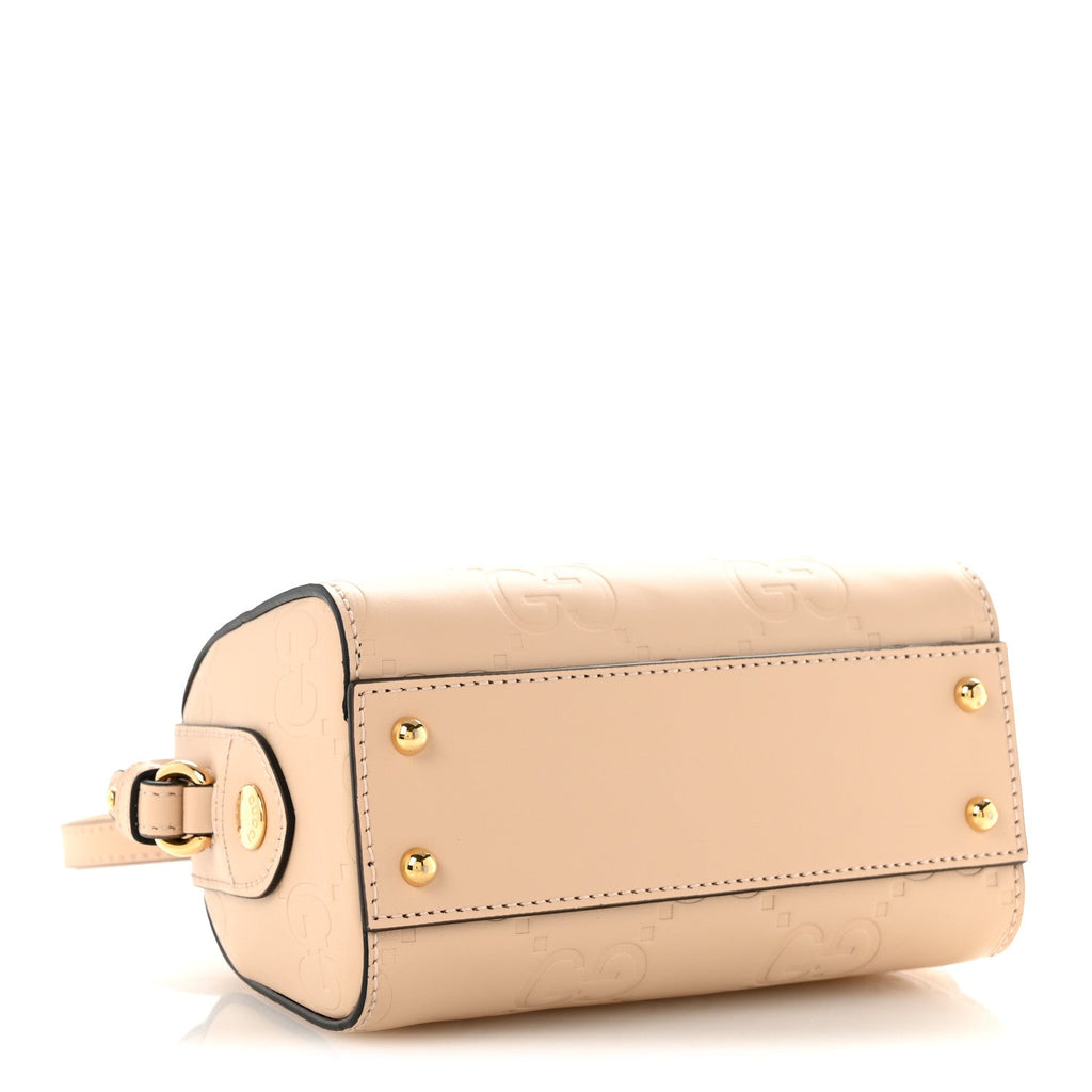 Gilbert Calfskin Jumbo GG Embossed Super Mini Top Handle Bowler Bag Beige