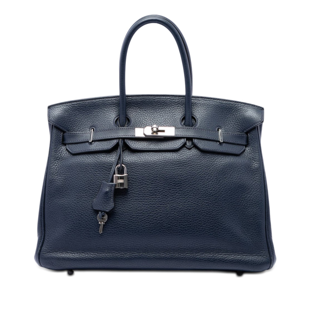 Birkin Handbag Black Clemence with Palladium Hardware 35