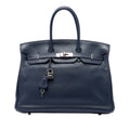 Birkin Handbag Black Clemence with Palladium Hardware 35