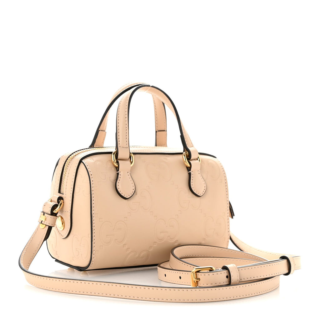 Gilbert Calfskin Jumbo GG Embossed Super Mini Top Handle Bowler Bag Beige