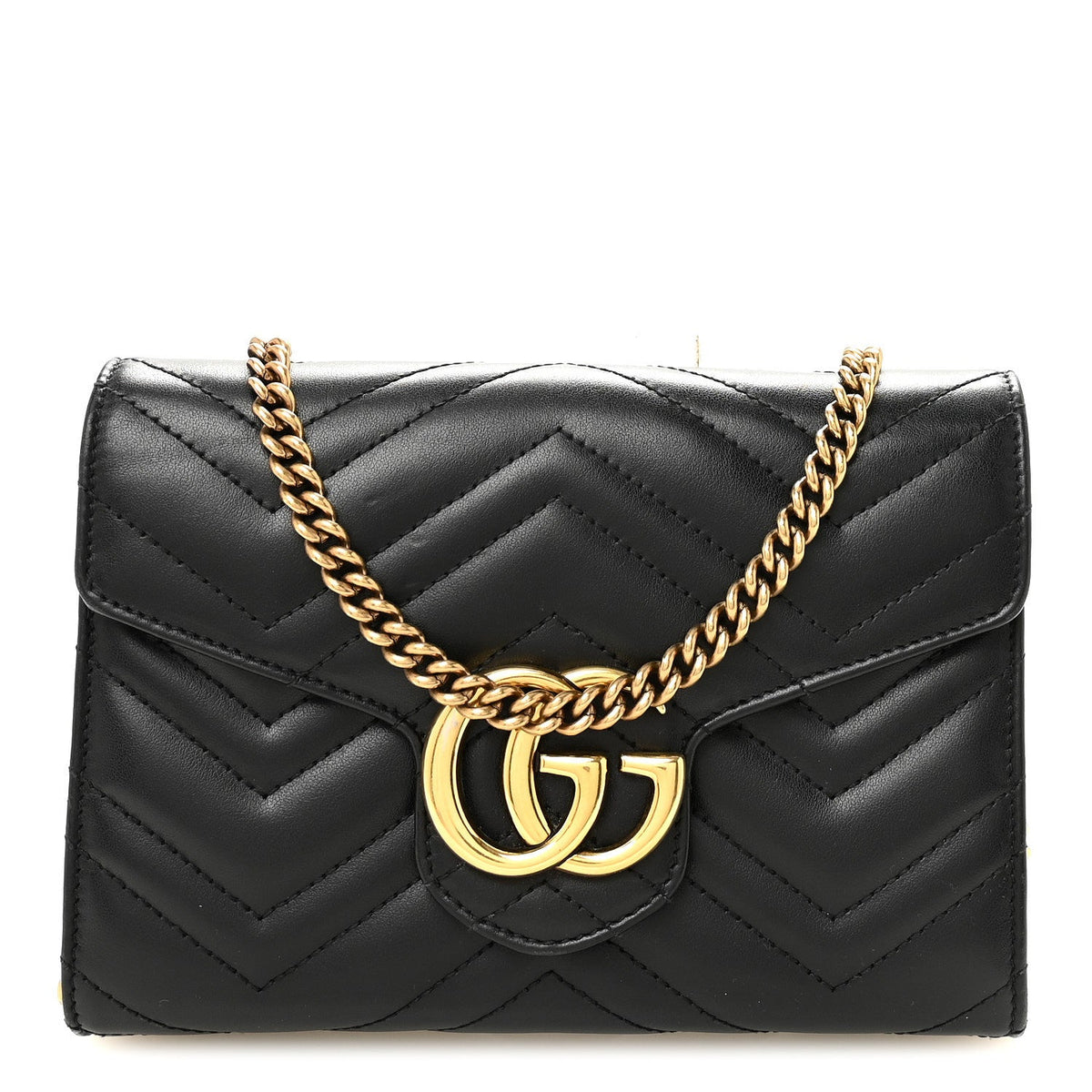 Calfskin Matelasse GG Marmont Chain Wallet Black