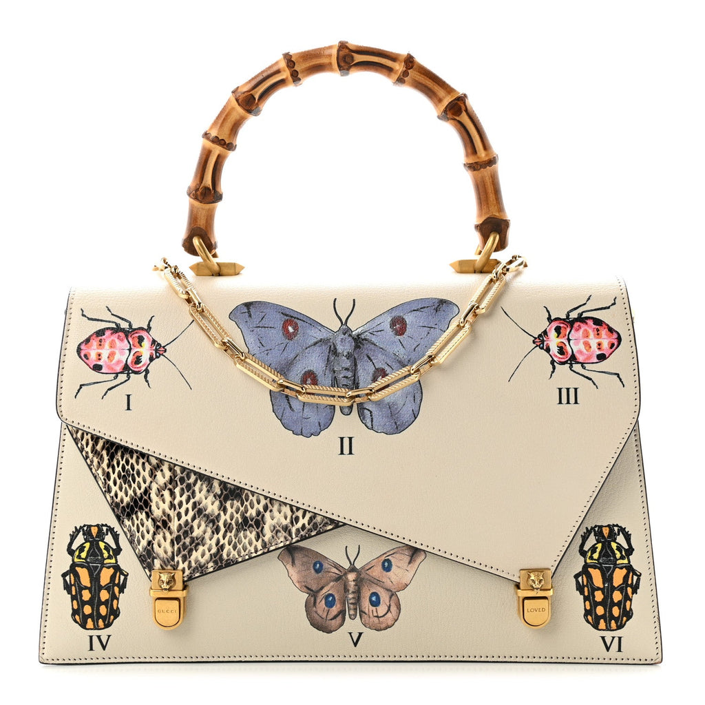 Calfskin Snakeskin Studded Medium Ottilia Top Handle Bag White