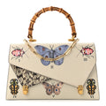 Calfskin Snakeskin Studded Medium Ottilia Top Handle Bag White