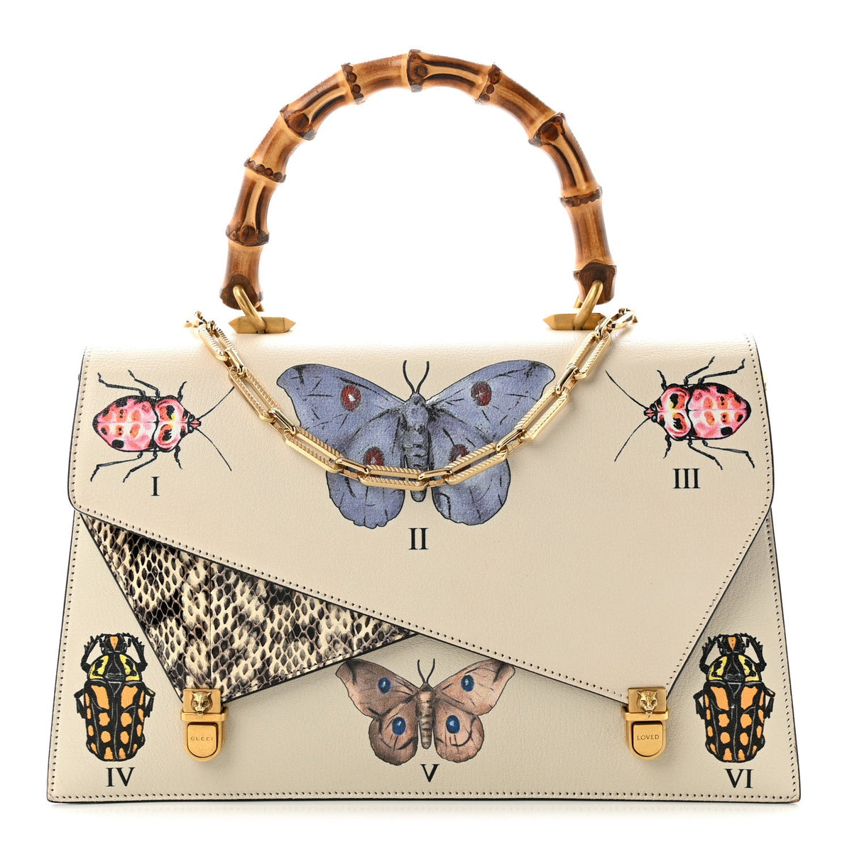 Calfskin Snakeskin Studded Medium Ottilia Top Handle Bag White