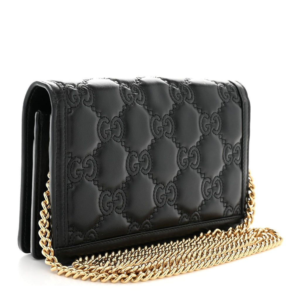 Calfskin GG Matelasse Chain Wallet Black